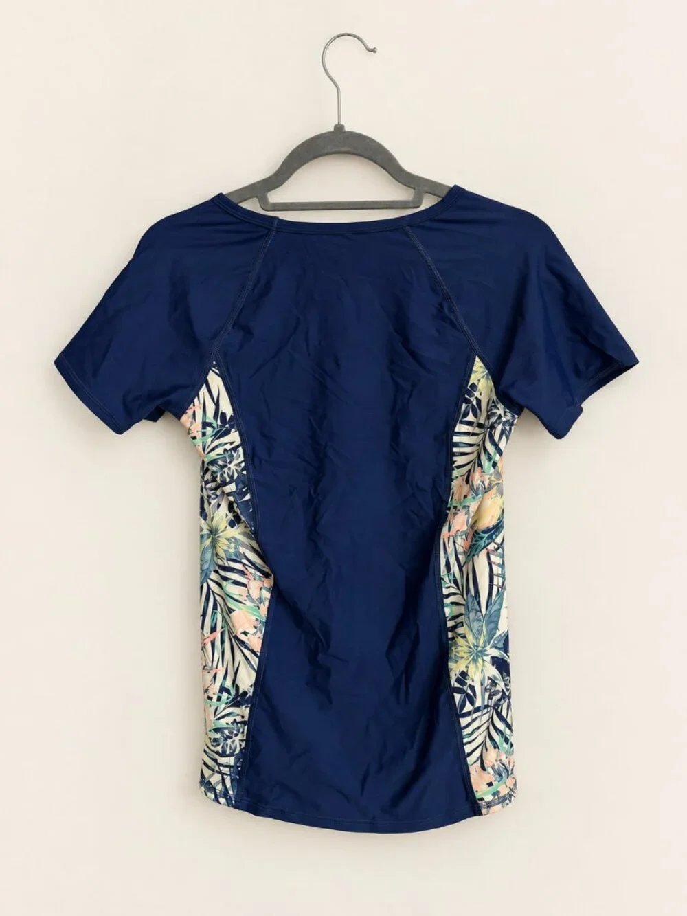 Roxy Navy Tropical Floral Short Sleeve Rash Guard Swim Shirt